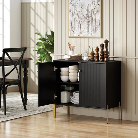 Wooden Storage Cabinet 80cm Wide With 2 Doors And Gold Legs - Velmora