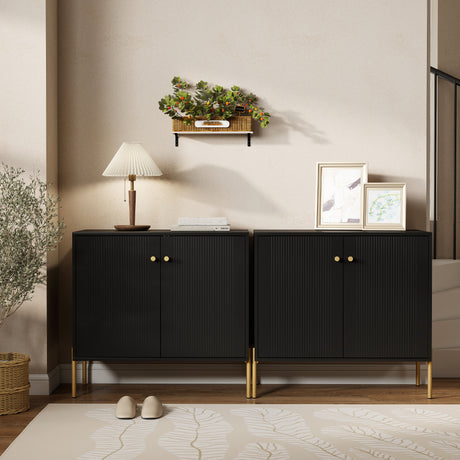 Wooden Storage Cabinet 80cm Wide With 2 Doors And Gold Legs - Velmora