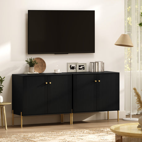 Wooden Storage Cabinet 80cm Wide With 2 Doors And Gold Legs - Velmora