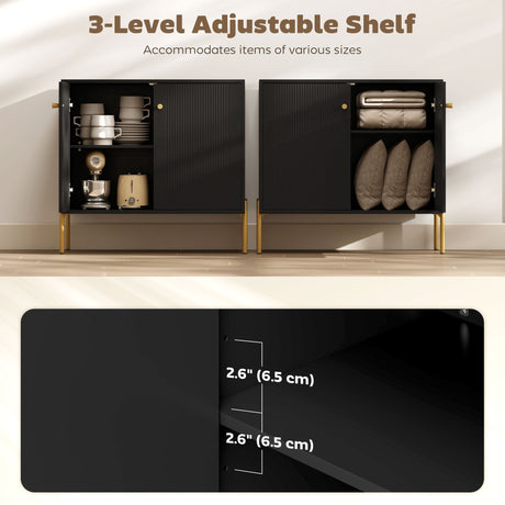 Wooden Storage Cabinet 80cm Wide With 2 Doors And Gold Legs - Velmora