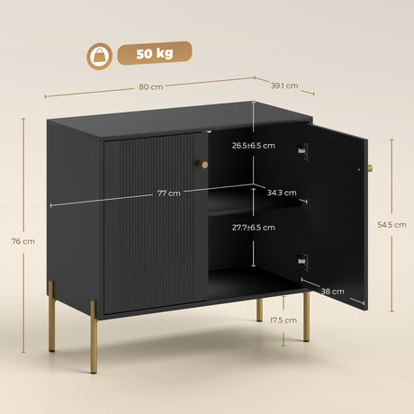 Wooden Storage Cabinet 80cm Wide With 2 Doors And Gold Legs - Velmora