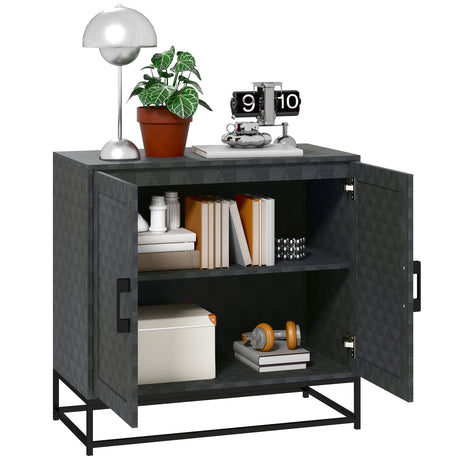 Wooden Storage Cabinet 80cm Wide With 2 Doors And Metal Frame - Velmora