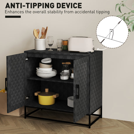 Wooden Storage Cabinet 80cm Wide With 2 Doors And Metal Frame - Velmora