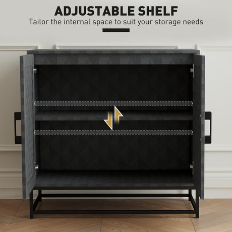 Wooden Storage Cabinet 80cm Wide With 2 Doors And Metal Frame - Velmora