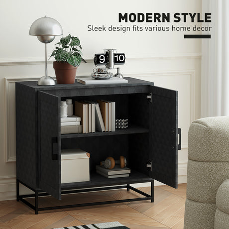 Wooden Storage Cabinet 80cm Wide With 2 Doors And Metal Frame - Velmora