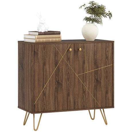 Wooden Storage Cabinet 80cm Wide With 2 Doors And Steel Harpin Legs - Velmora