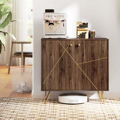 Wooden Storage Cabinet 80cm Wide With 2 Doors And Steel Harpin Legs - Velmora