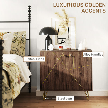 Wooden Storage Cabinet 80cm Wide With 2 Doors And Steel Harpin Legs - Velmora
