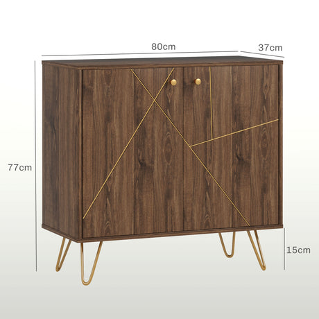 Wooden Storage Cabinet 80cm Wide With 2 Doors And Steel Harpin Legs - Velmora