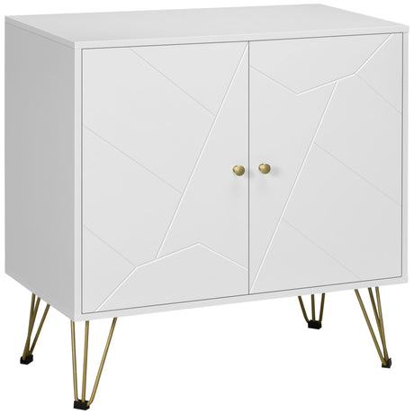 Wooden Storage Cabinet 80cm Wide With 2 Doors And Gold Handles - Velmora