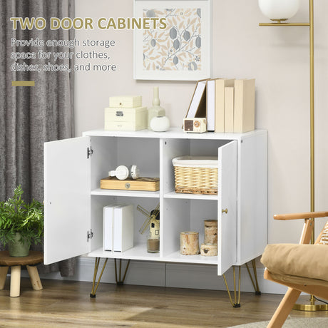 Wooden Storage Cabinet 80cm Wide With 2 Doors And Gold Handles - Velmora