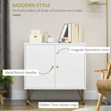 Wooden Storage Cabinet 80cm Wide With 2 Doors And Gold Handles - Velmora