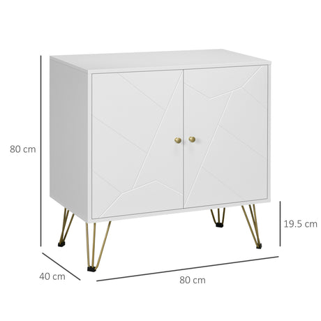 Wooden Storage Cabinet 80cm Wide With 2 Doors And Gold Handles - Velmora