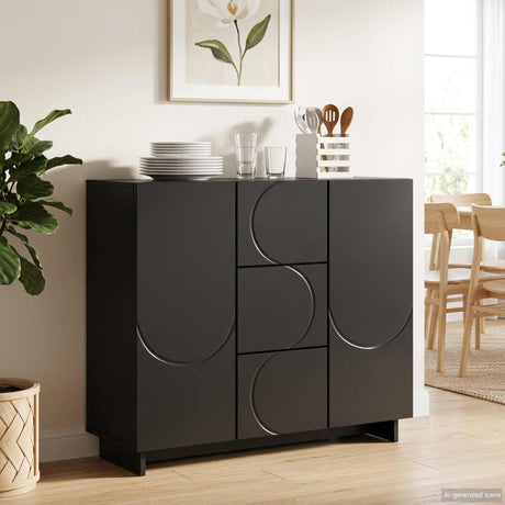 Wooden Storage Cabinet 85.5cm Wide With 2 Doors And 3 Drawers - Vantage Home