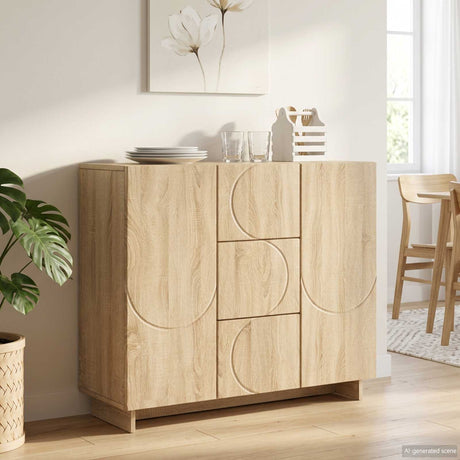 Wooden Storage Cabinet 85.5cm Wide With 2 Doors And 3 Drawers - Vantage Home