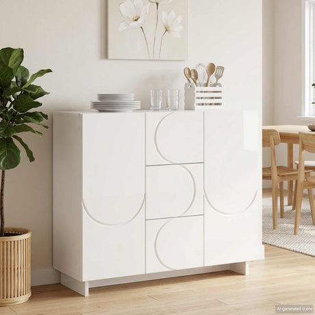 Wooden Storage Cabinet 85.5cm Wide With 2 Doors And 3 Drawers - Vantage Home