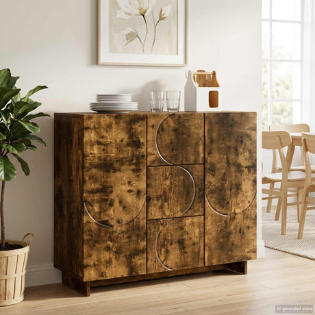 Wooden Storage Cabinet 85.5cm Wide With 2 Doors And 3 Drawers - Vantage Home