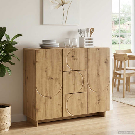 Wooden Storage Cabinet 85.5cm Wide With 2 Doors And 3 Drawers - Vantage Home