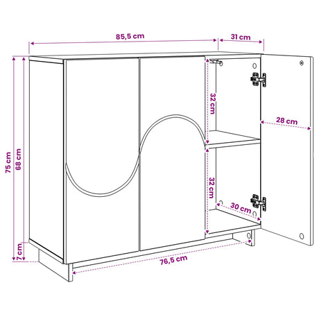 Wooden Storage Cabinet 85.5cm Wide With 3 Doors - Vantage Home