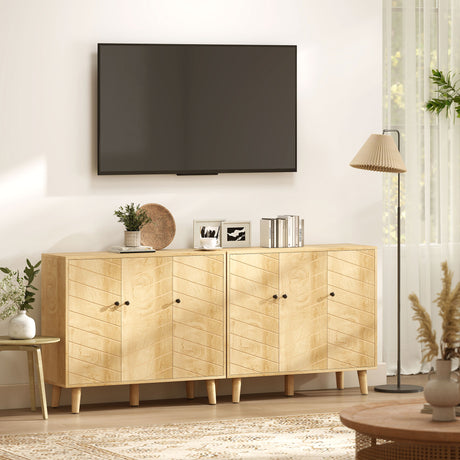 Wooden Storage Cabinet 88.3cm Wide With 3 Doors - Velmora
