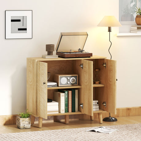 Wooden Storage Cabinet 88.3cm Wide With 3 Doors - Velmora