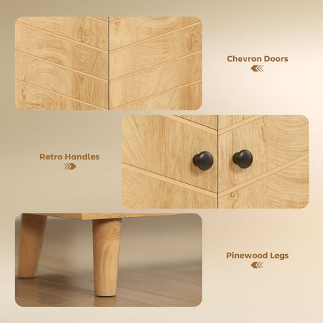 Wooden Storage Cabinet 88.3cm Wide With 3 Doors - Velmora