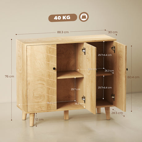 Wooden Storage Cabinet 88.3cm Wide With 3 Doors - Velmora