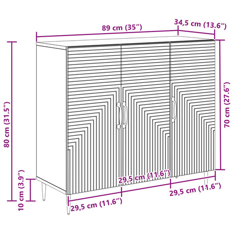Wooden Storage Cabinet 89cm Wide With 3 Doors - Vantage Home
