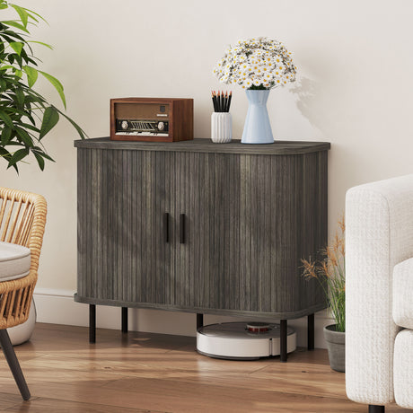 Wooden Storage Cabinet 90cm Wide With 2 Sliding Doors - Velmora
