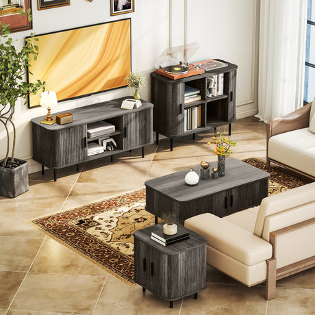 Wooden Storage Cabinet 90cm Wide With 2 Sliding Doors - Velmora