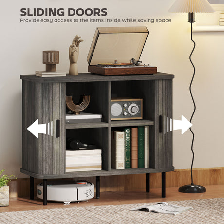 Wooden Storage Cabinet 90cm Wide With 2 Sliding Doors - Velmora