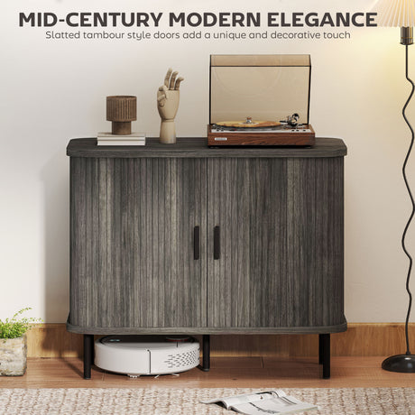 Wooden Storage Cabinet 90cm Wide With 2 Sliding Doors - Velmora
