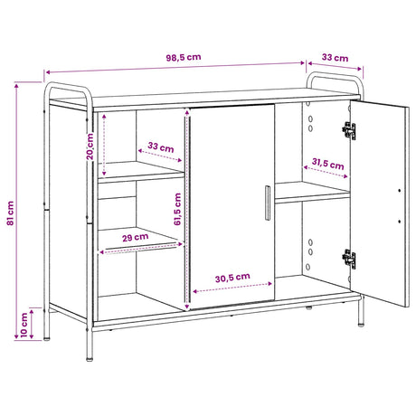 Wooden Storage Cabinet 98.5cm Wide With 2 Doors 2 Shelves And Steel Frame - Vantage Home