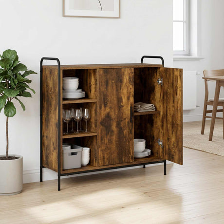 Wooden Storage Cabinet 98.5cm Wide With 2 Doors 2 Shelves And Steel Frame - Vantage Home