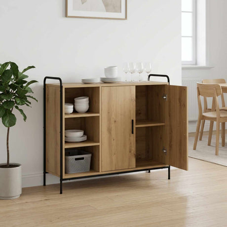 Wooden Storage Cabinet 98.5cm Wide With 2 Doors 2 Shelves And Steel Frame - Vantage Home