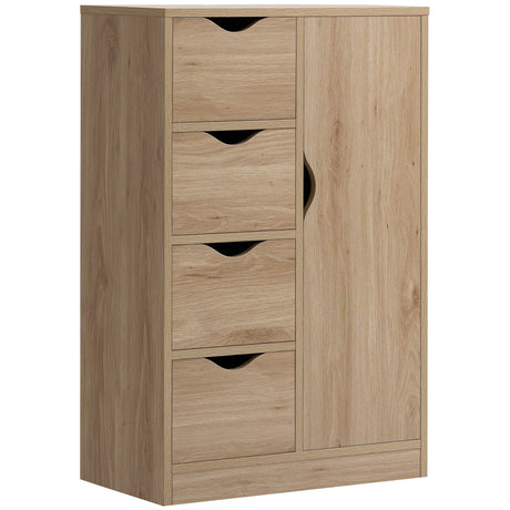 Wooden Storage Cabinet Bathroom 54cm Wide With 1 Door And 4 Drawers - Velmora