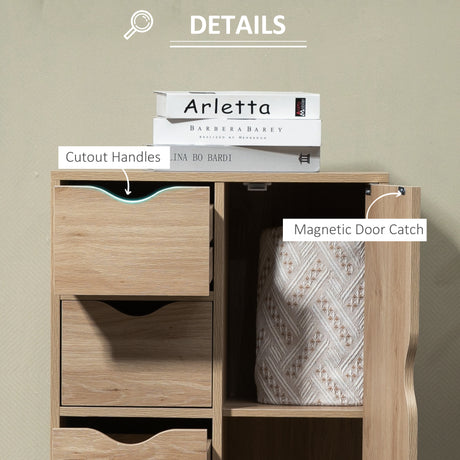 Wooden Storage Cabinet Bathroom 54cm Wide With 1 Door And 4 Drawers - Velmora