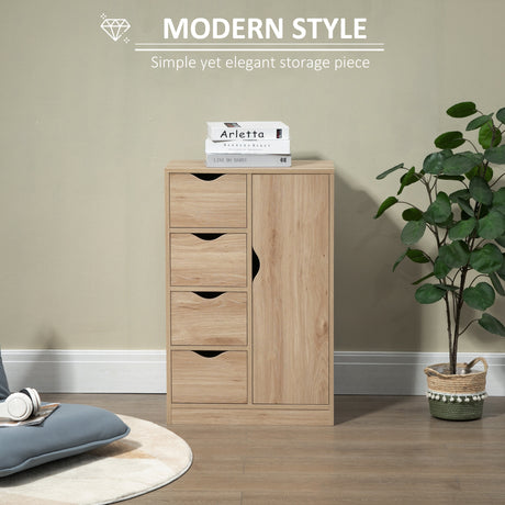 Wooden Storage Cabinet Bathroom 54cm Wide With 1 Door And 4 Drawers - Velmora