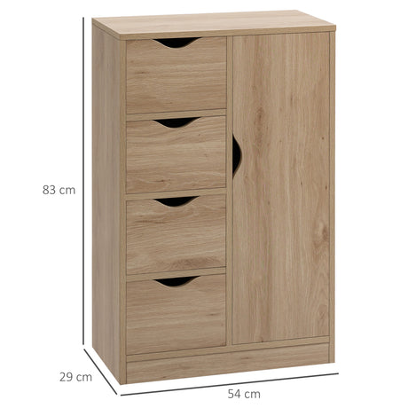 Wooden Storage Cabinet Bathroom 54cm Wide With 1 Door And 4 Drawers - Velmora