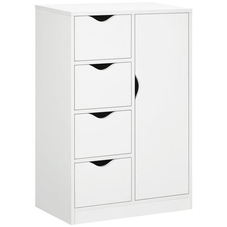 Wooden Storage Cabinet Bathroom 54cm Wide With 1 Door And 4 Drawers - Velmora