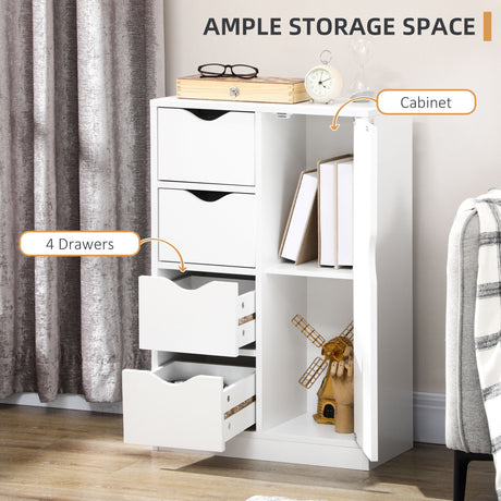Wooden Storage Cabinet Bathroom 54cm Wide With 1 Door And 4 Drawers - Velmora