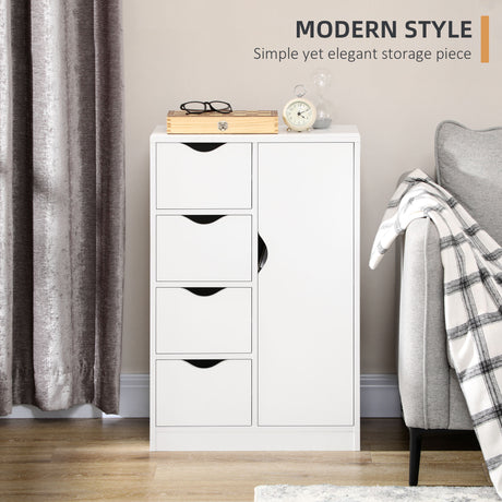 Wooden Storage Cabinet Bathroom 54cm Wide With 1 Door And 4 Drawers - Velmora