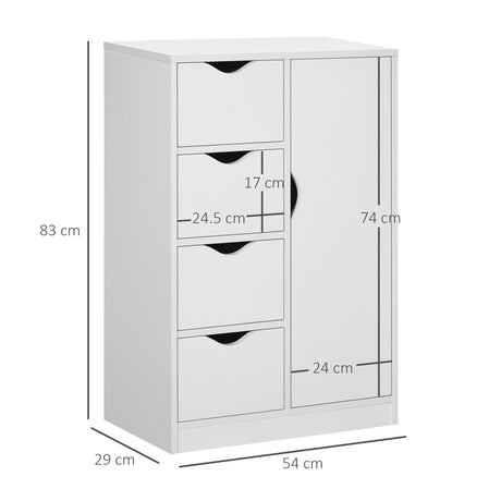 Wooden Storage Cabinet Bathroom 54cm Wide With 1 Door And 4 Drawers - Velmora