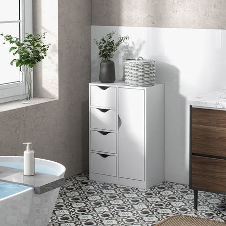 Wooden Storage Cabinet Bathroom 54cm Wide With 1 Door And 4 Drawers - Velmora