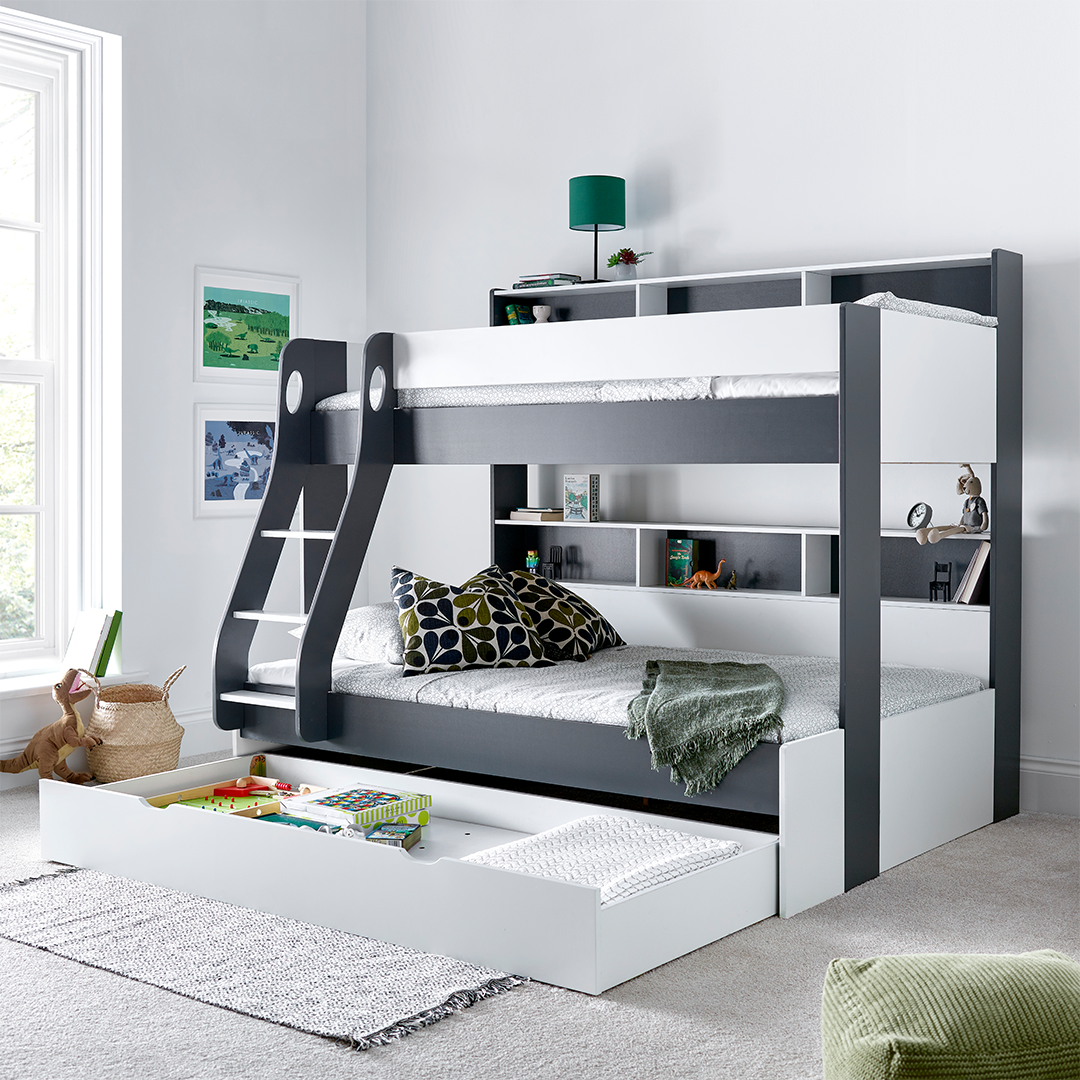 Wooden Storage Triple Sleeper Bunk Bed With Pull-Out Storage Drawer - Oliver