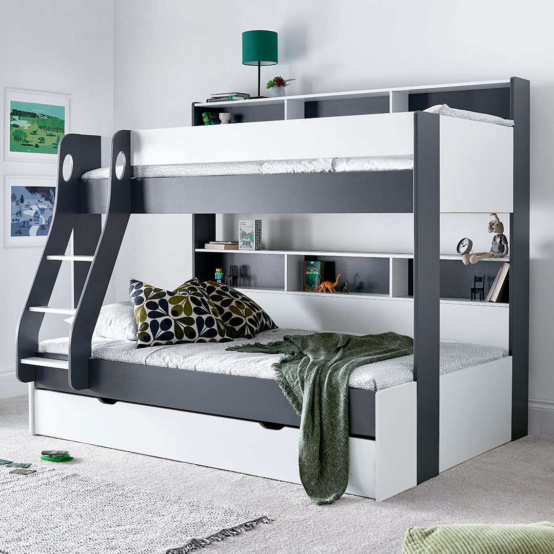 Wooden Storage Triple Sleeper Bunk Bed With Pull-Out Storage Drawer - Oliver