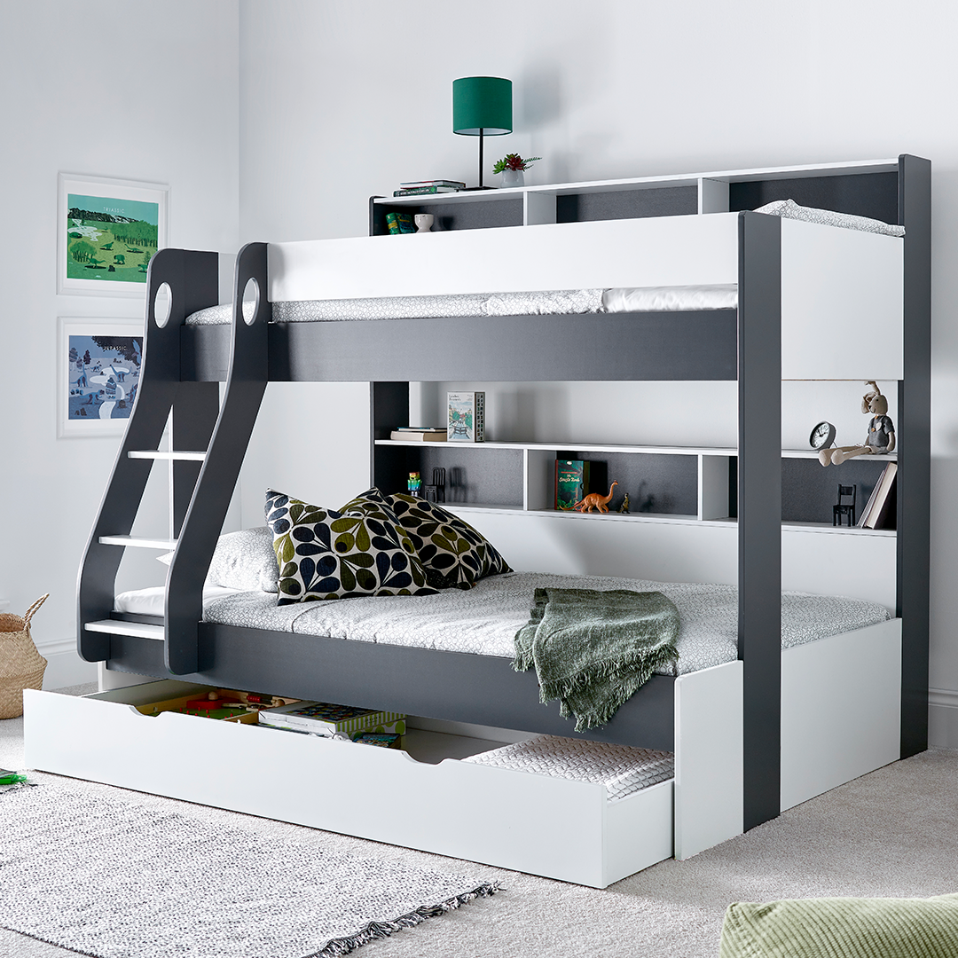 Wooden Storage Triple Sleeper Bunk Bed With Pull-Out Storage Drawer - Oliver