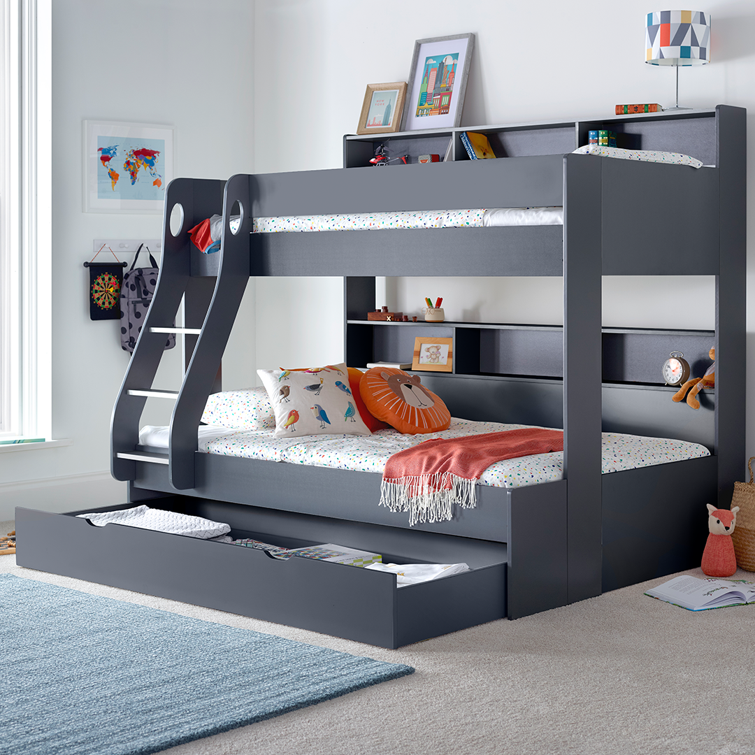 Wooden Storage Triple Sleeper Bunk Bed With Pull-Out Storage Drawer - Oliver