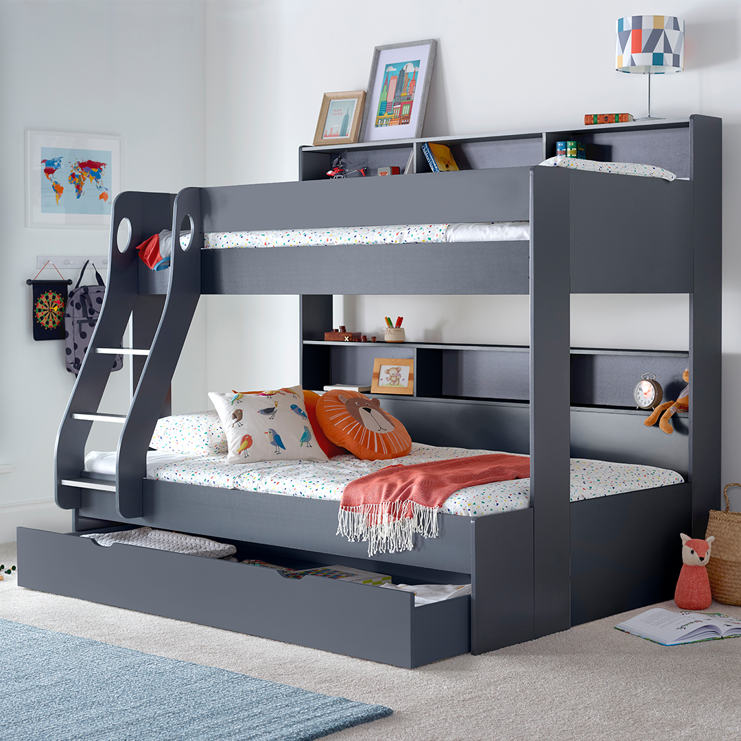 Wooden Storage Triple Sleeper Bunk Bed With Pull-Out Storage Drawer - Oliver