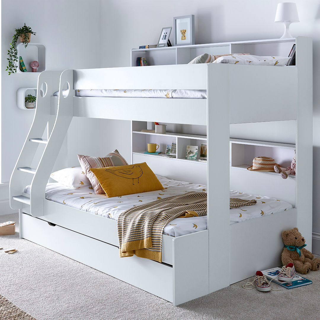 Wooden Storage Triple Sleeper Bunk Bed With Pull-Out Storage Drawer - Oliver